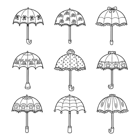 Vector black and white set of umbrellasのイラスト素材