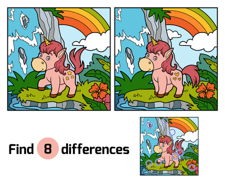 Find differences, education game for children. Fairy unicorn and rainbowのイラスト素材