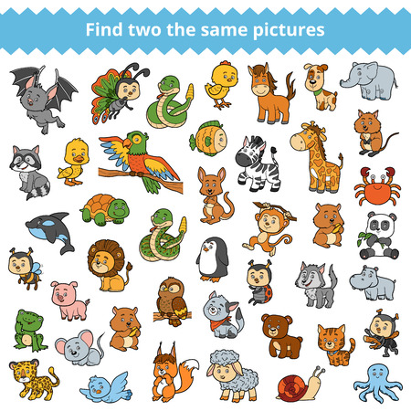 Find the same pictures, education game for children, zoo animalsのイラスト素材