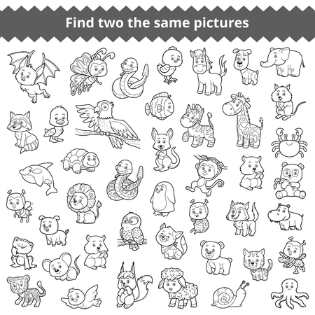 Find the same pictures, education game for children, zoo animalsのイラスト素材
