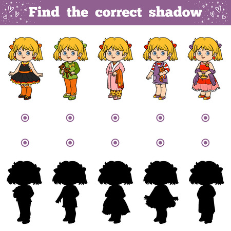 Find the correct shadow, education game for children, Girlsのイラスト素材