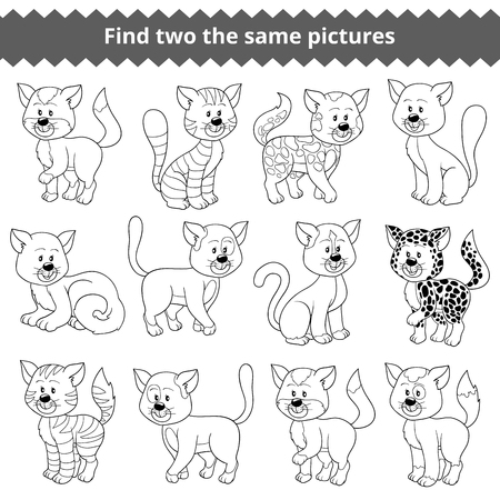 Find two the same pictures, education game for children, catのイラスト素材