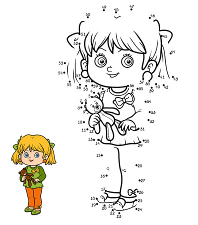 Numbers game, education dot to dot game for children, little Girl and teddy bearのイラスト素材