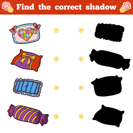 Find the correct shadow, education game for children. Vector cartoon set of pillowsのイラスト素材