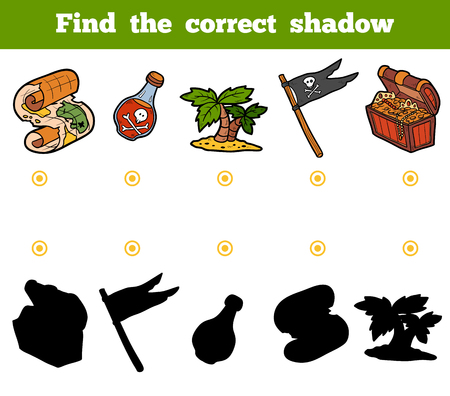Find the correct shadow, education game for children. Set of pirate itemsのイラスト素材