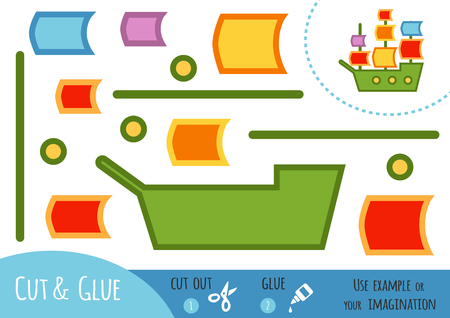 Education paper game for children, Sailing ship. Use scissors and glue to create the image.のイラスト素材