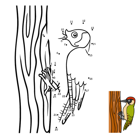 Numbers game, education dot to dot game for children, Green woodpeckerのイラスト素材