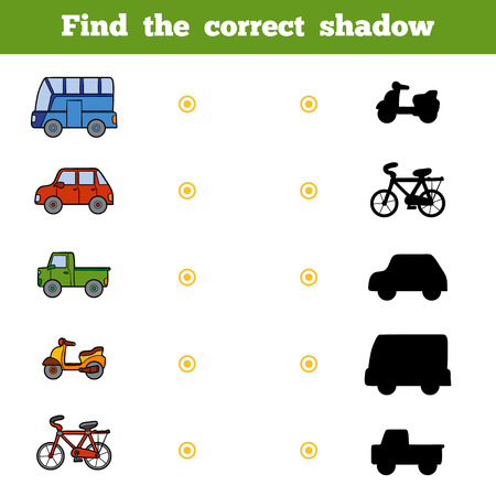 Find the correct shadow, education game for children. Set of cartoon transportのイラスト素材