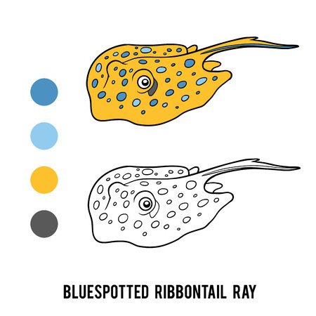 Coloring book for children, Bluespotted ribbontail rayのイラスト素材