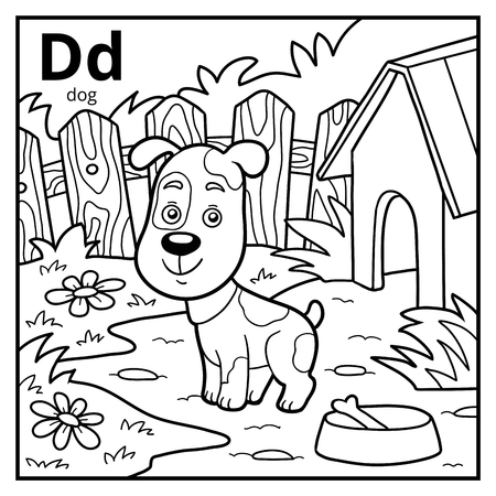 Coloring book for children, colorless alphabet. Letter D, dogのイラスト素材
