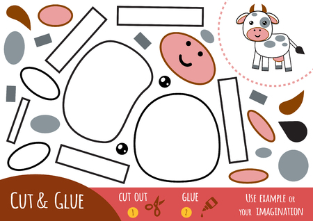 Education paper game for children, Cow. Use scissors and glue to create the image.のイラスト素材