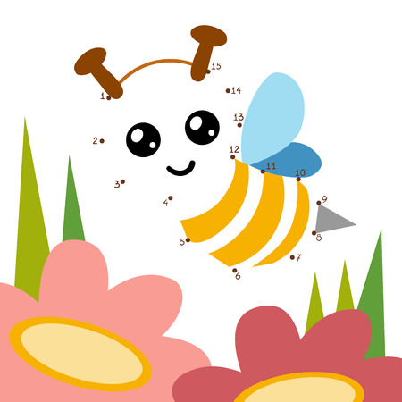 Numbers game, education dot to dot game for children, Beeのイラスト素材