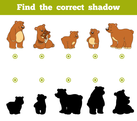 Find the correct shadow, education game for children. Set of cartoon bearsのイラスト素材