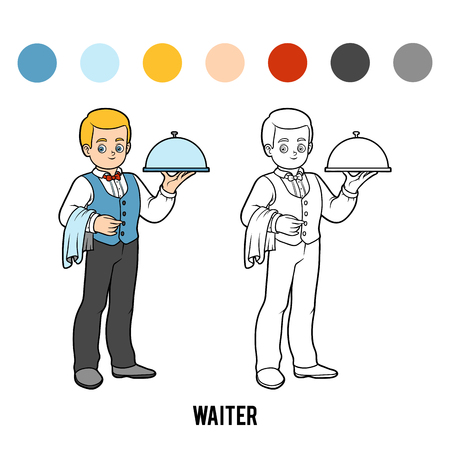 Coloring book for children, Waiterのイラスト素材