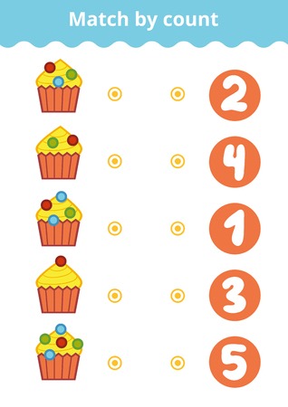 Counting Game for Preschool Children. Educational a mathematical game. Count the berries on the cakes and choose the right answer.のイラスト素材