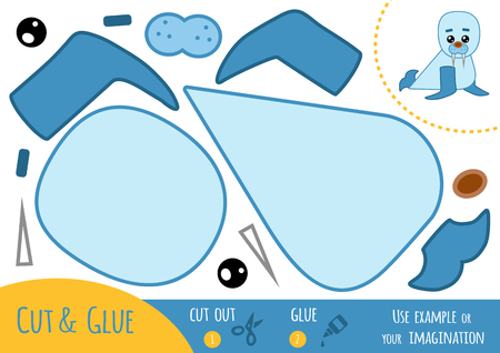 Education paper game for children, Walrus. Use scissors and glue to create the image.のイラスト素材