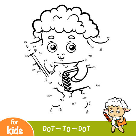 Numbers game, education dot to dot game for children, Sheep writer with a pencil and a notebookのイラスト素材