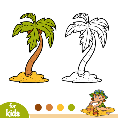 Coloring book for children, Palm on beachのイラスト素材
