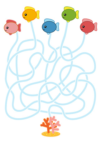 Maze game for children, education worksheet. Fish and Coral reefのイラスト素材