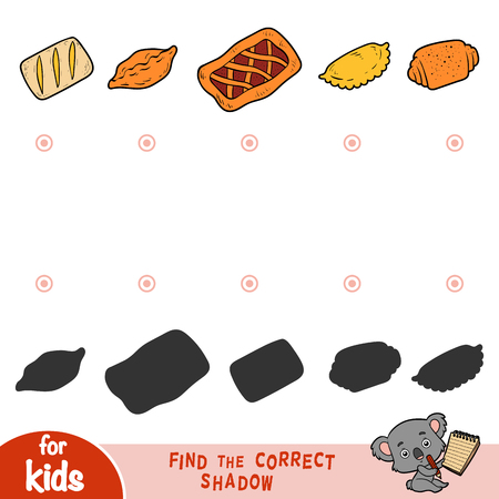 Find the correct shadow, education game for children. Set of foodのイラスト素材