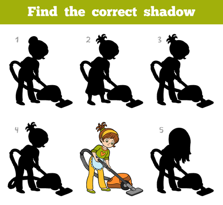 Find differences, education game for children, girl with vacuum cleanerのイラスト素材