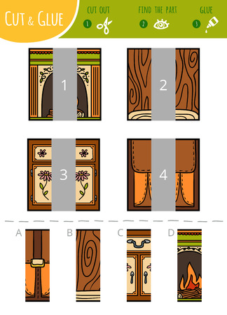 Find the right part. Education cut and glue game for children. Cartoon set of geometric shapes. Squares.のイラスト素材