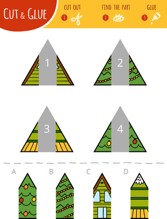 Find the right part. Cut and glue game for children. Cartoon set of geometric shapes. Triangles.のイラスト素材
