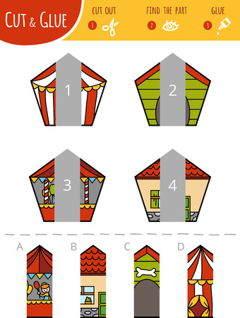 Find the right part. Cut and glue game for children. Cartoon set of geometric shapes. Pentagons.のイラスト素材
