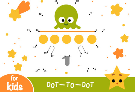 Numbers game, education dot to dot game for children, UFO in spaceのイラスト素材