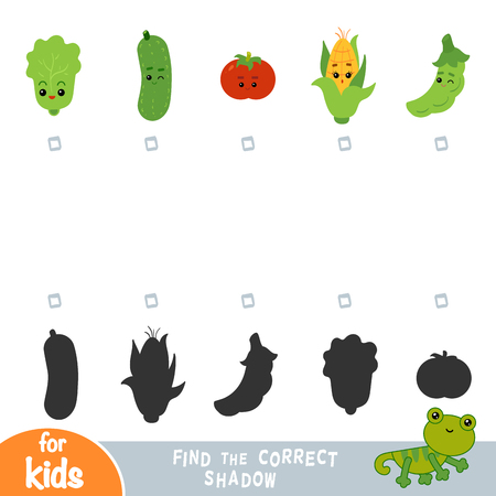 Find the correct shadow, education game for children. Set of vegetables with funny facesのイラスト素材