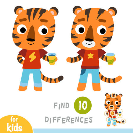 Find differences, education game for children, Tigerのイラスト素材