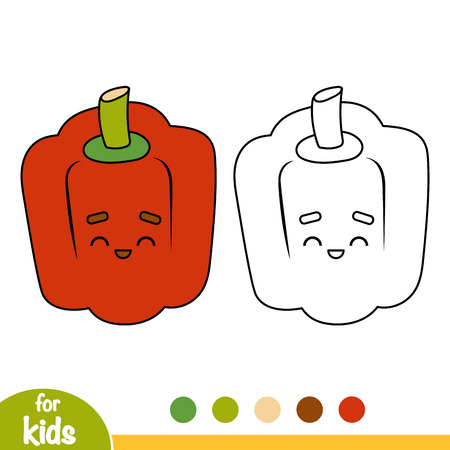 Coloring book for children, Red pepper with a cute faceのイラスト素材