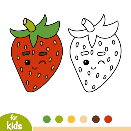 Coloring book for children, Strawberry with a cute faceのイラスト素材