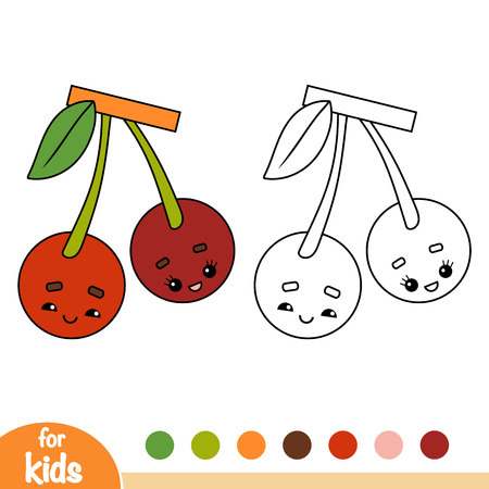 Coloring book for children, Cherry with a cute faceのイラスト素材