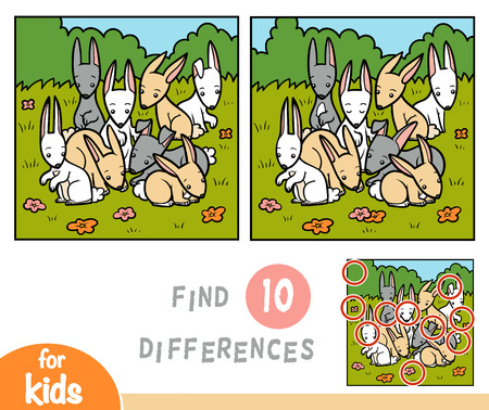 Find differences education game for children, rabbitsのイラスト素材