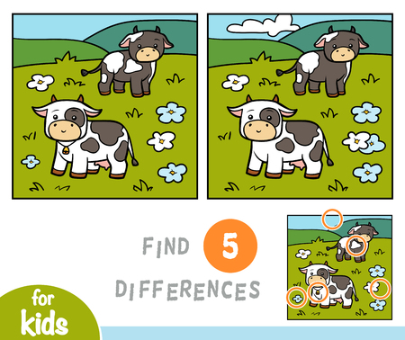 Find differences education game for children, Two cowsのイラスト素材