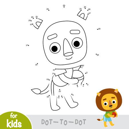 Numbers game, education dot to dot game for children, Lion and ballのイラスト素材