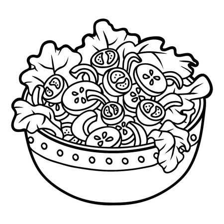 Coloring book for children, Vegetables salad bowlのイラスト素材