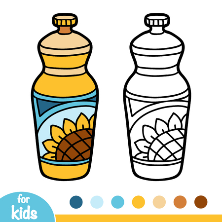 Coloring book for children, Sunflower oil in plastic bottleのイラスト素材