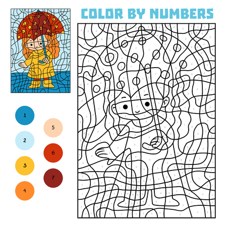 Color by number, education game for children, Girl and umbrellaのイラスト素材