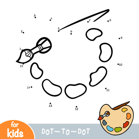 Numbers game, education dot to dot game for children, Art palette with paint brushのイラスト素材