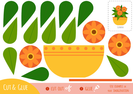 Education paper game for children, Houseplant, Gerbera. Use scissors and glue to create the image.のイラスト素材