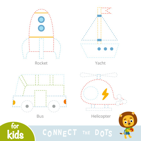 Connect the dots, education game for children. Transport set - Bus, Helicopter, Spaceship, Yachtのイラスト素材