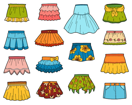 Vector set of skirts, color collection of cartoon clothesのイラスト素材