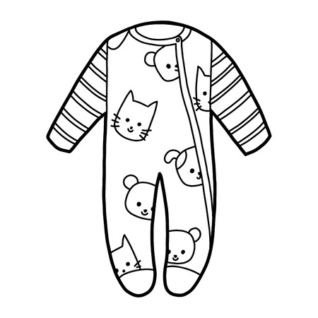 Coloring book for children, baby sleepsuit with animalsのイラスト素材