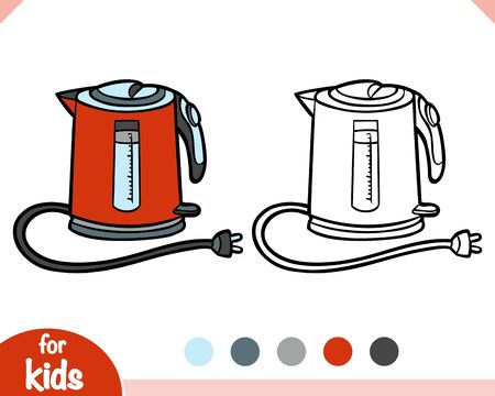 Coloring book for children. Electric Kettle. Black and white cartoon kitchen appliancesのイラスト素材