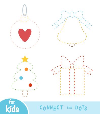 Connect the dots, education game for children, Set of Christmas objectsのイラスト素材