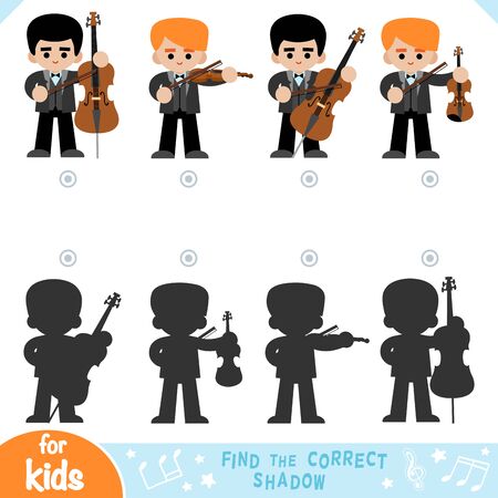 Find the correct shadow, education game for children, set of cartoon musiciansのイラスト素材