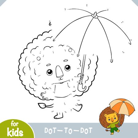 Numbers game, education dot to dot game for children, Cute lion and umbrellaのイラスト素材