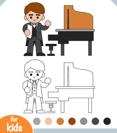 Coloring book for children, Musician and grand pianoのイラスト素材